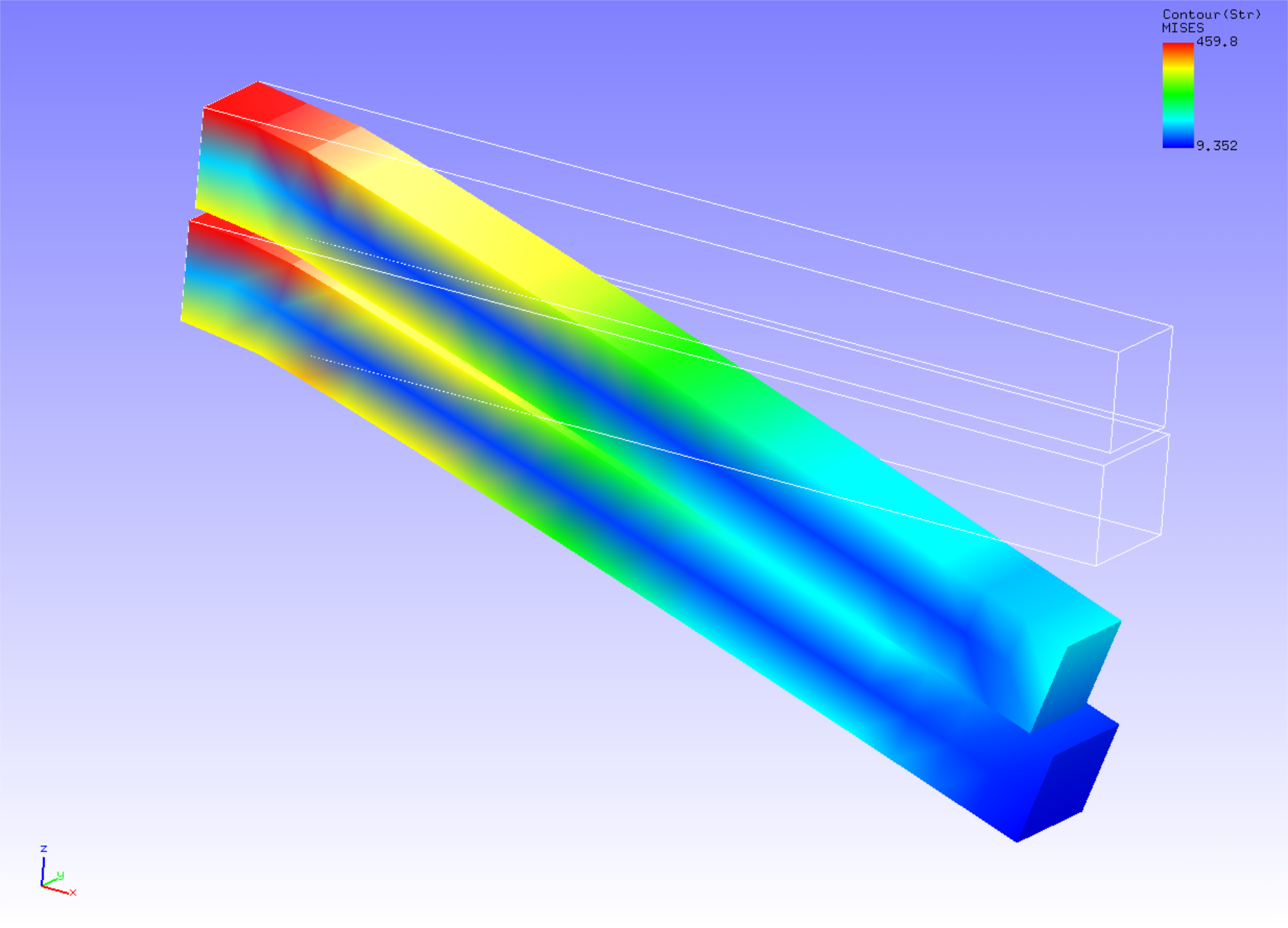 Analysis results of deformation and Mises stress